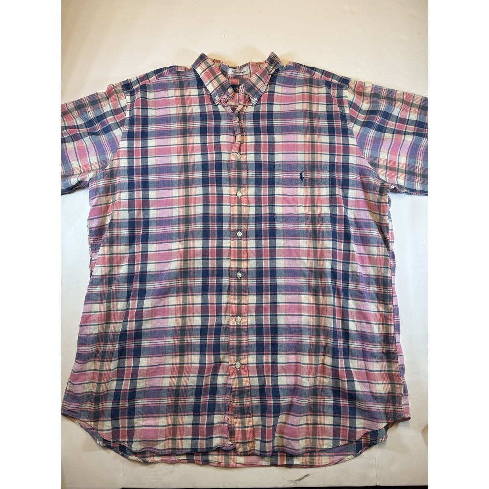 Polo Ralph Lauren 2XLT Authentic Indian Madras Plaid Button Down Shirt Pink Blue